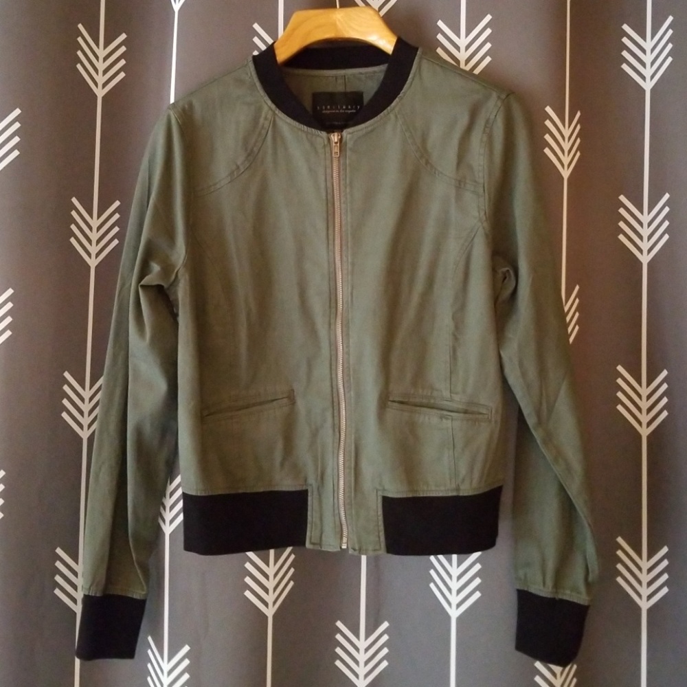 SANCTUARY Army Green Twill Bomber Jacket small - Picture 1 of 6